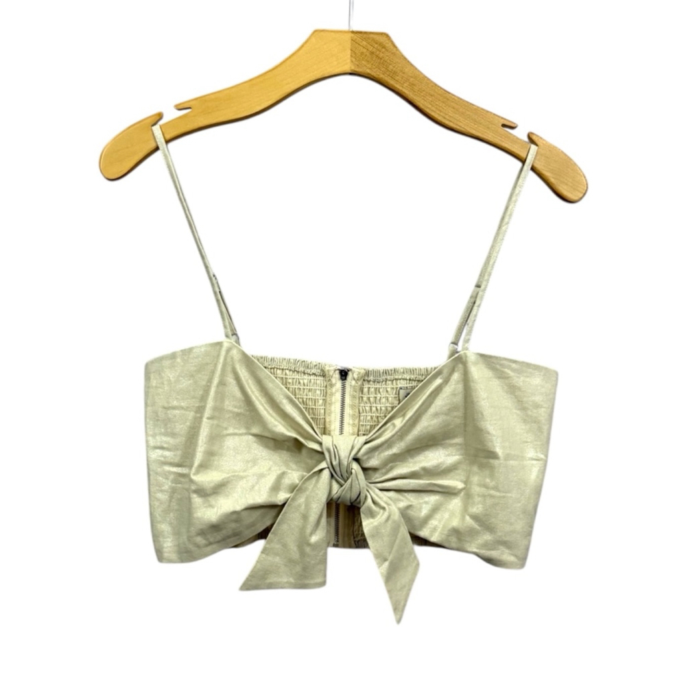 JASON WU NWOT women’s metallic cream cropped bow tie top